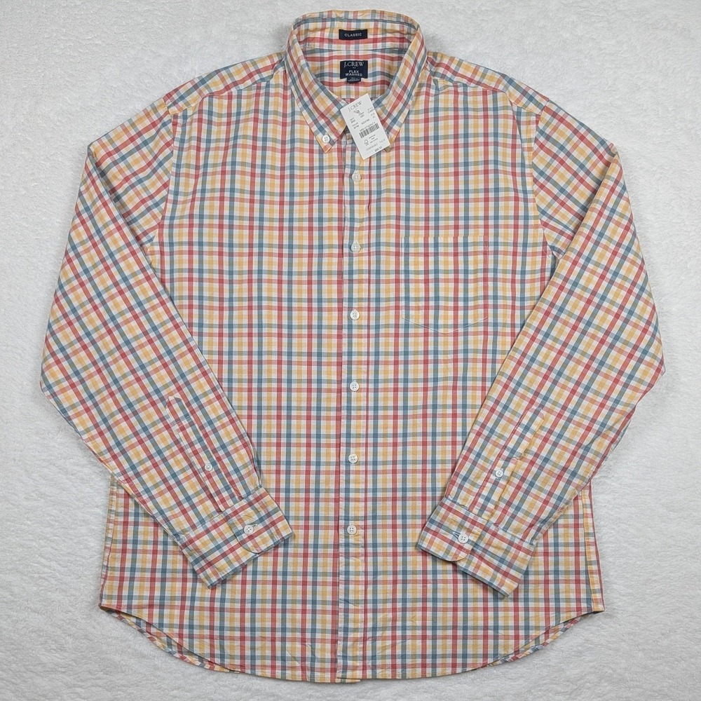 J Crew Shirt Mens XL Multicolor Check Flex Washed Classic LS Button Down NEW - Picture 2 of 10